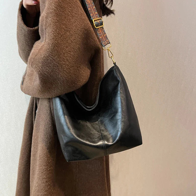 Leather Bucket Beaded Crossbody Bag For Women