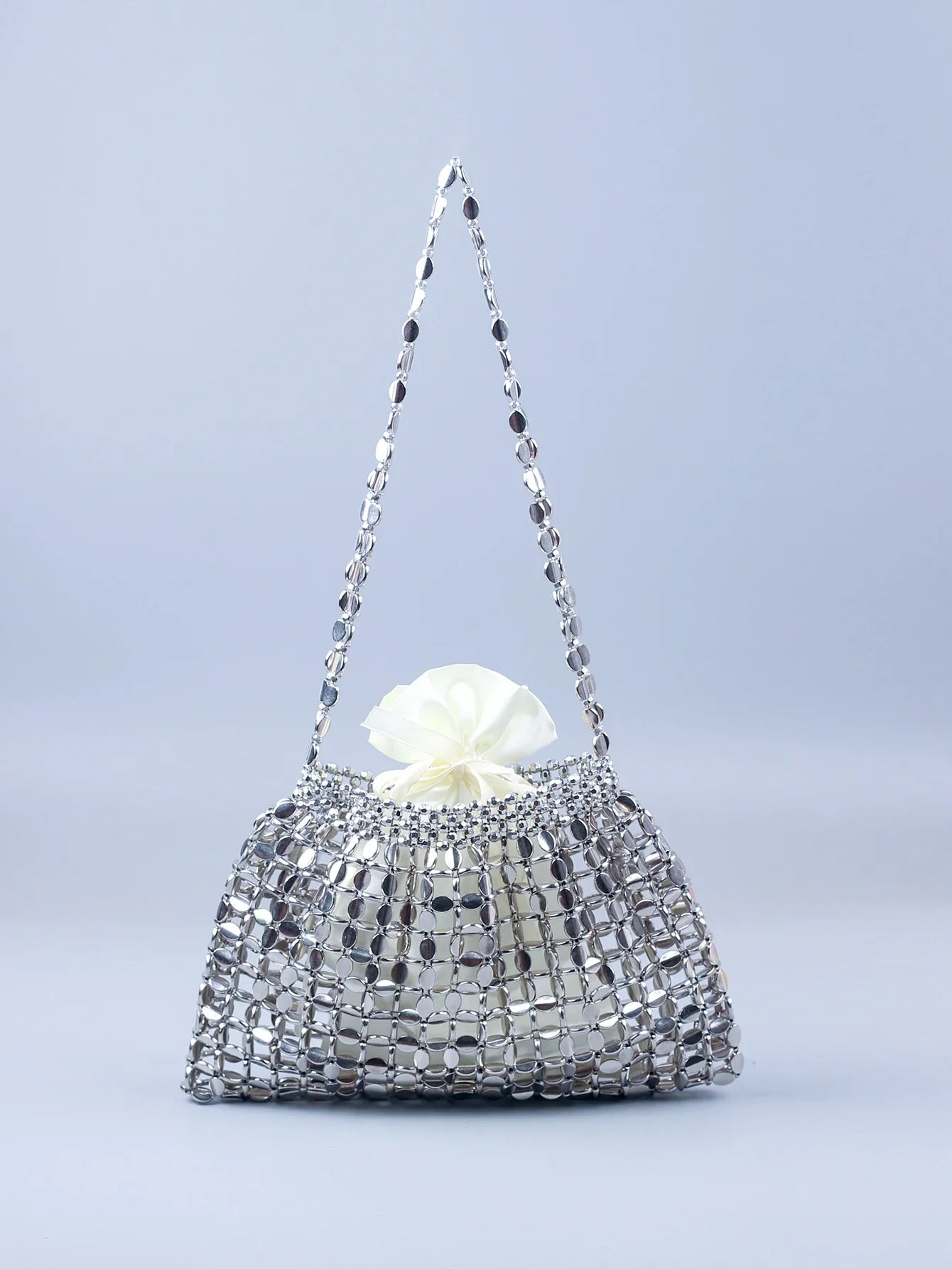 Elegant Handmade Silver And Gold Beaded Dumpling Handbag