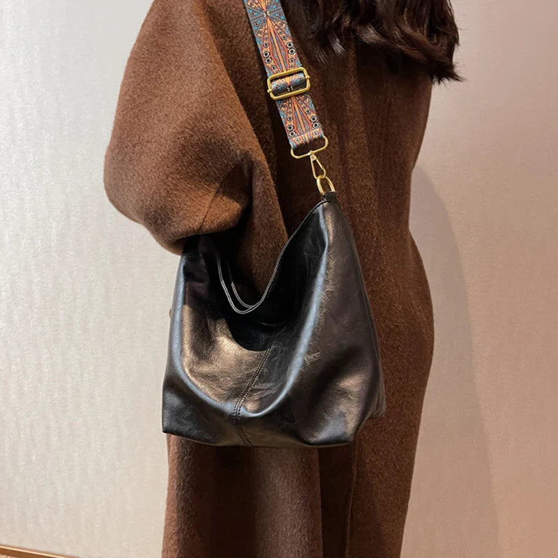Leather Bucket Beaded Crossbody Bag For Women