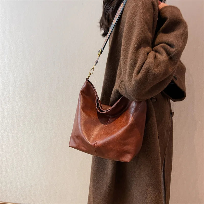 Leather Bucket Beaded Crossbody Bag For Women