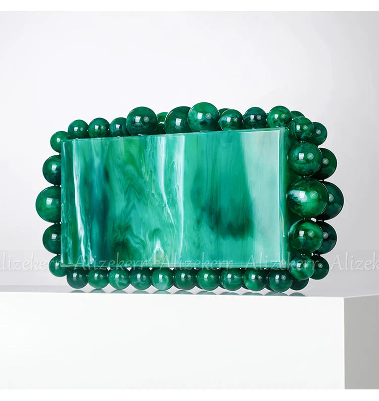 Clear Acrylic Wedding Clutch with Gold Beads