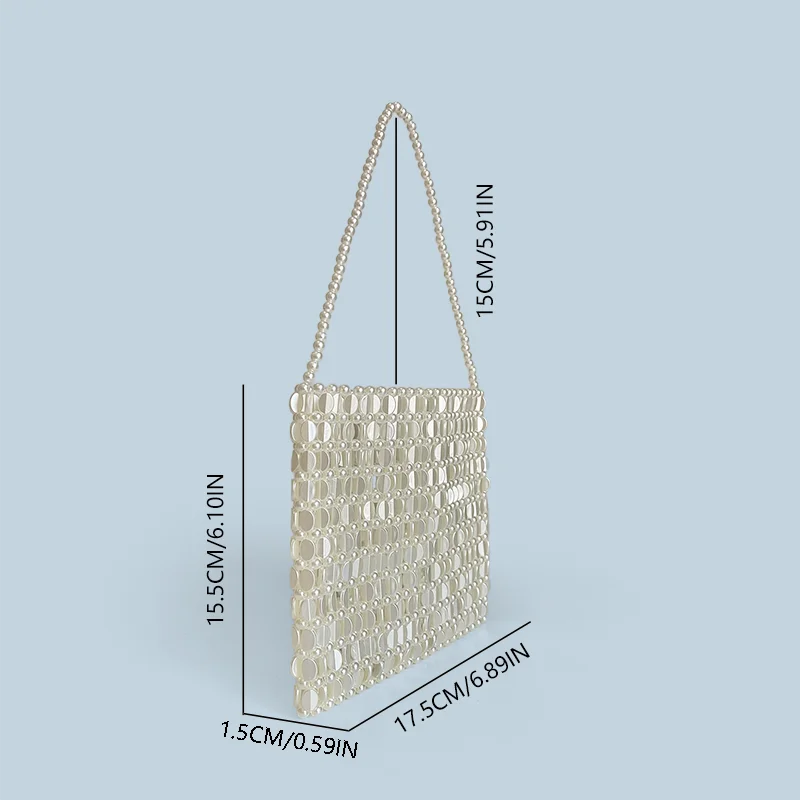 Shining Ins Metal Silver Handmade Bead Bag Bead Glitter Handmade Woven Phone Bag