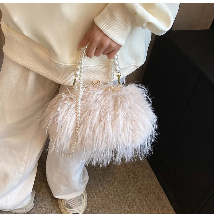 Elegant Plush Beaded bag Side Clutch