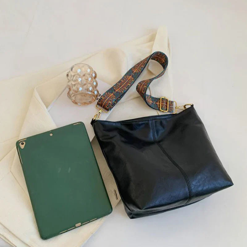 Leather Bucket Beaded Crossbody Bag For Women