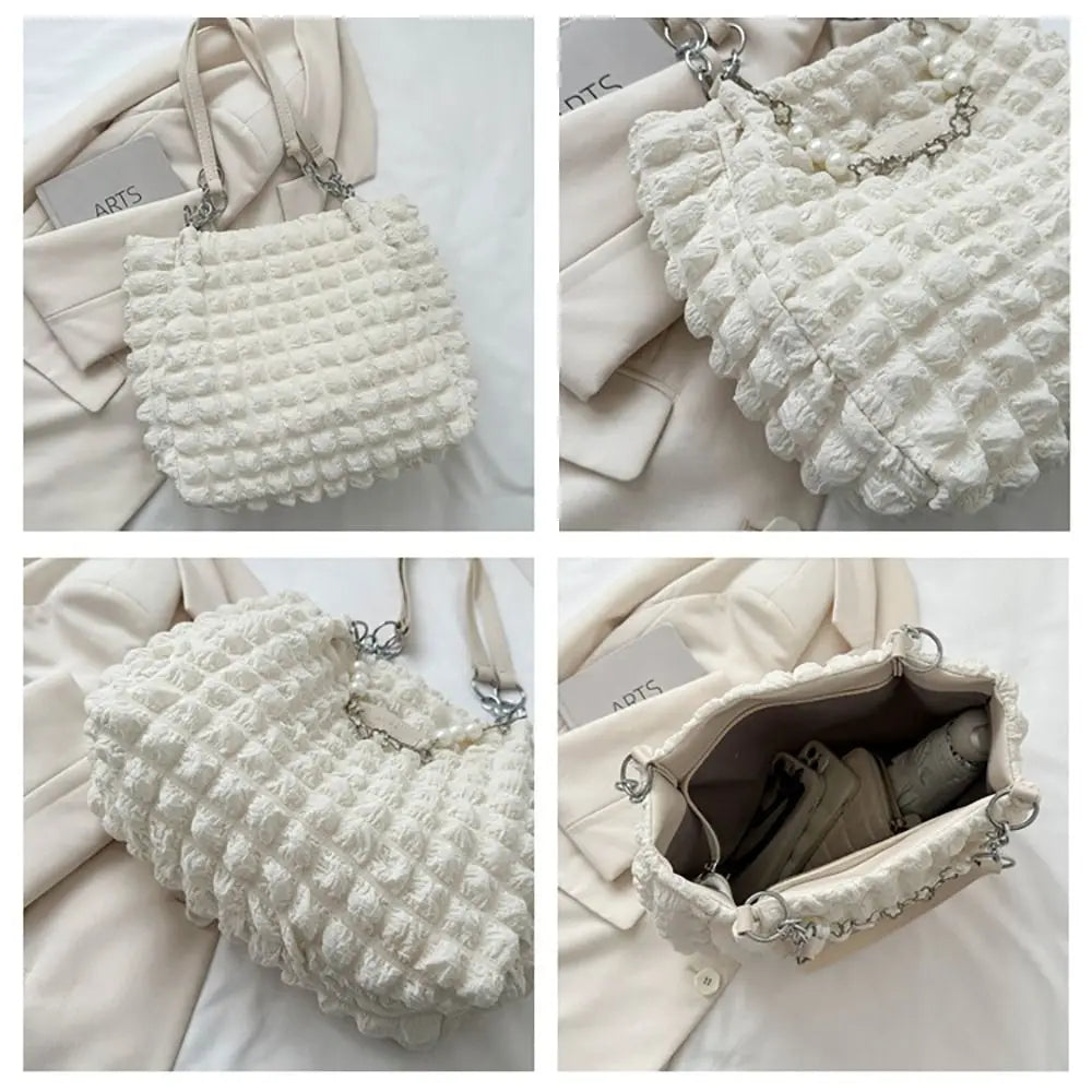 Elegant Fashionable Plaid Design Beaded Handbag
