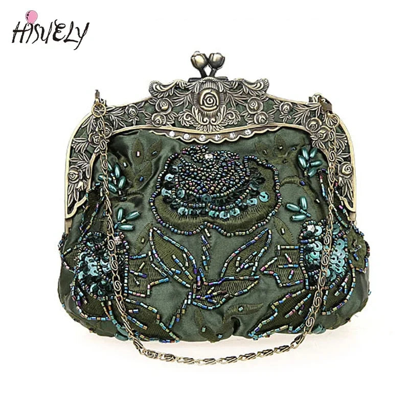 Vintage Beaded Embroidered Evening Handbag