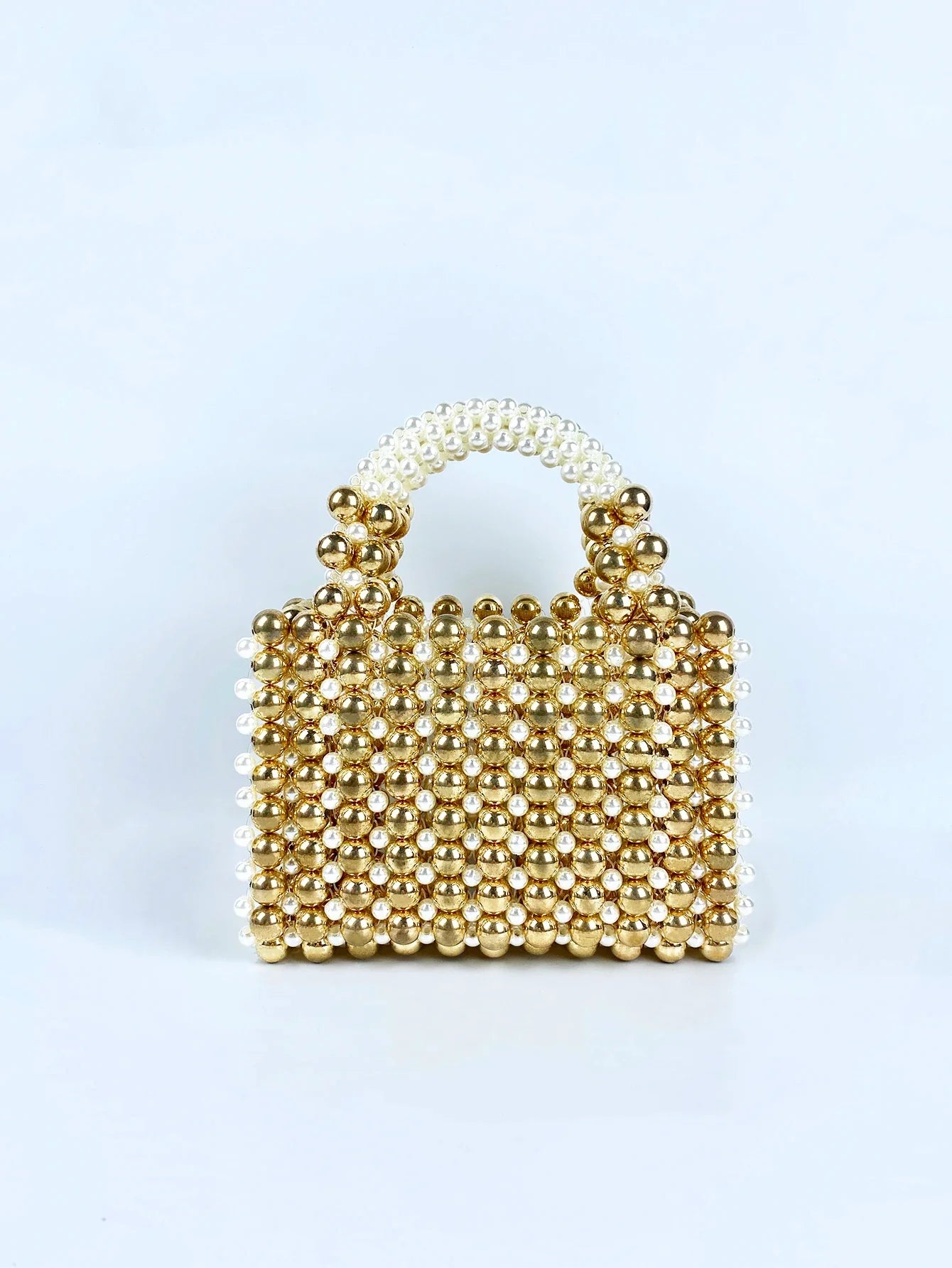 Advanced mobile phone bag with gold round beads, acrylic handheld beaded handmade women's bag, fashionable casual dinner bag