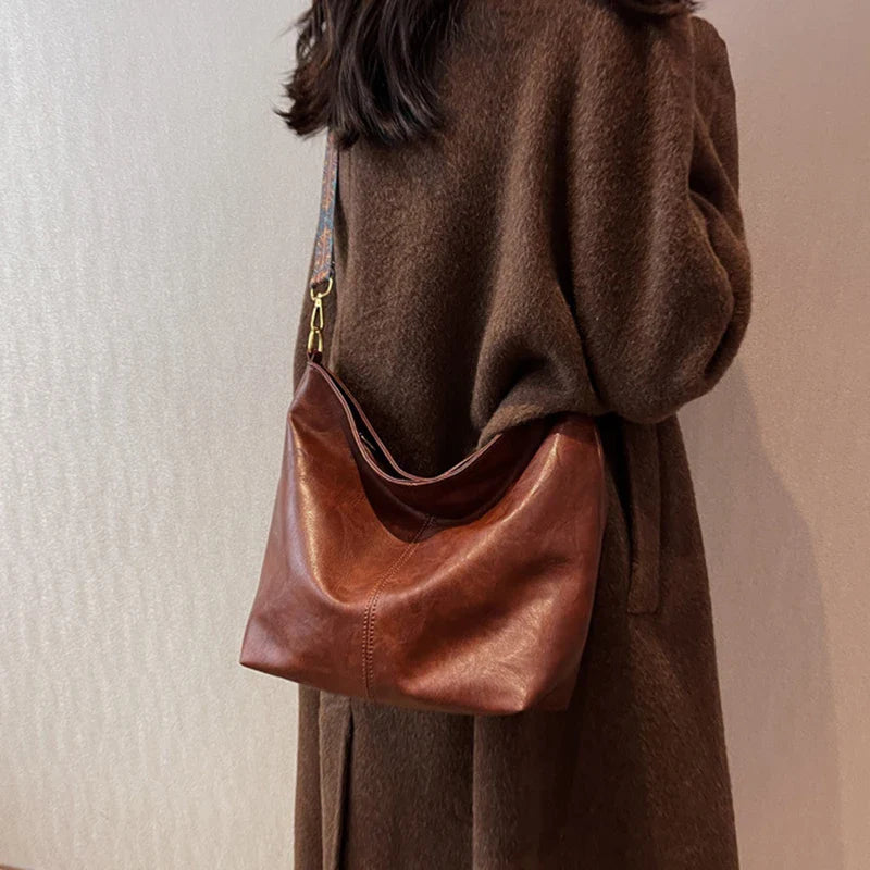 Leather Bucket Beaded Crossbody Bag For Women