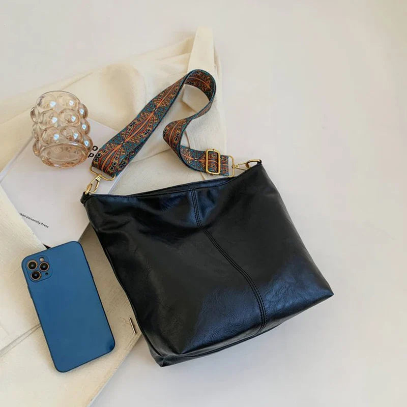 Leather Bucket Beaded Crossbody Bag For Women