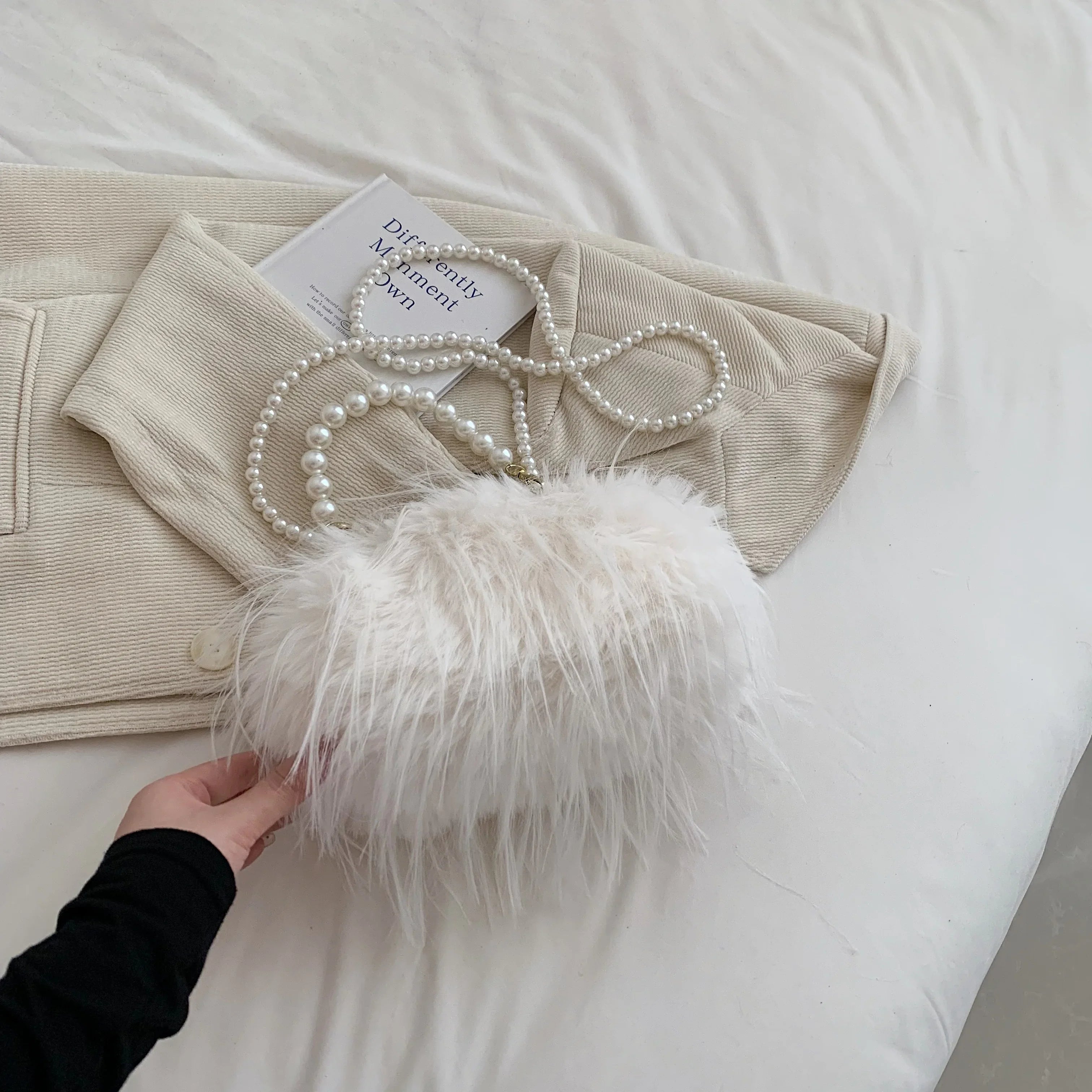 Elegant Plush Beaded bag Side Clutch