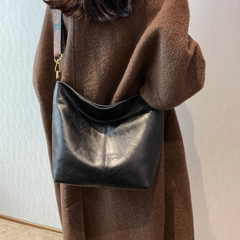 Leather Bucket Beaded Crossbody Bag For Women