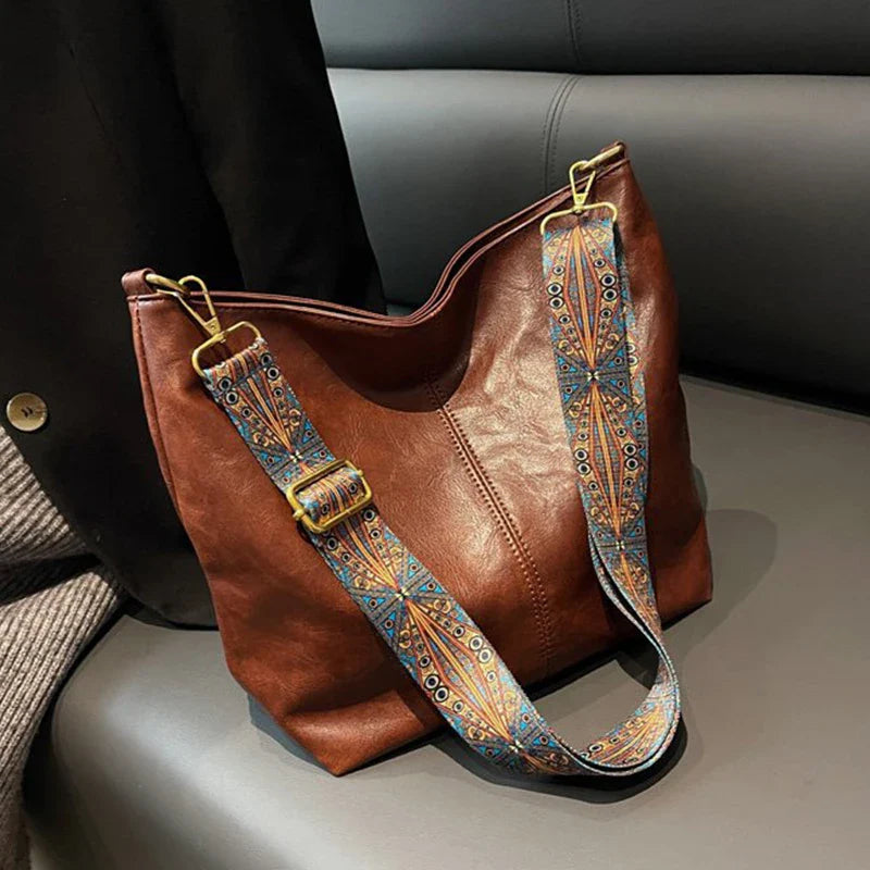 Leather Bucket Beaded Crossbody Bag For Women
