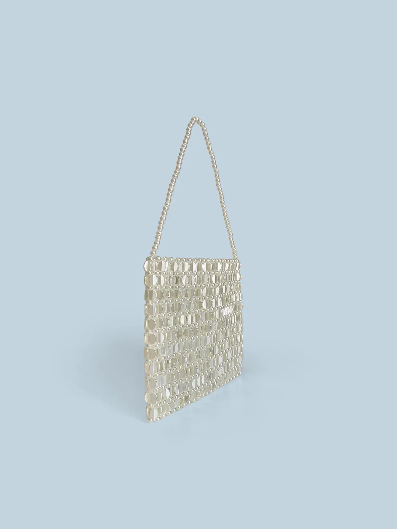 Shining Ins Metal Silver Handmade Bead Bag Bead Glitter Handmade Woven Phone Bag