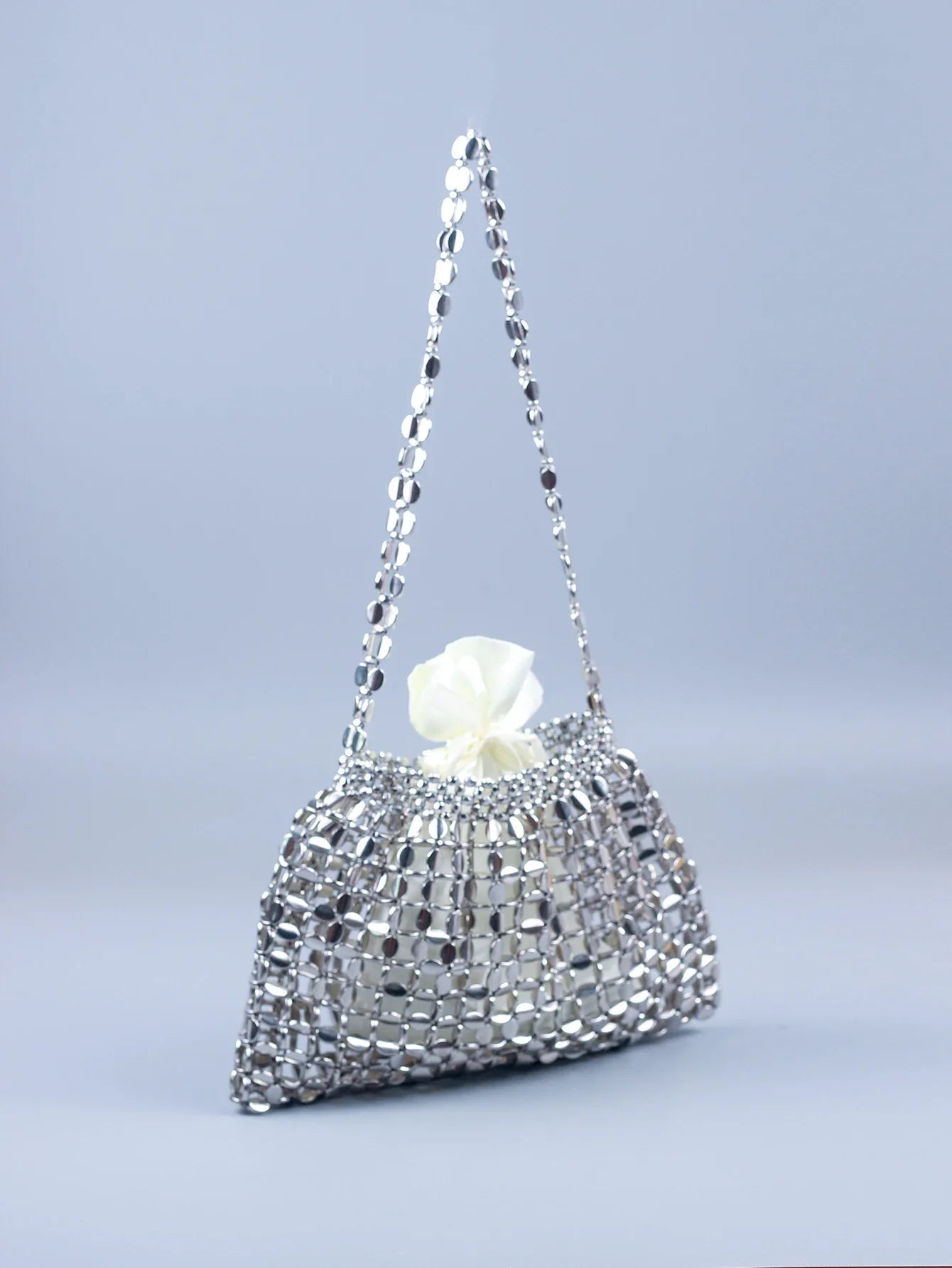 Elegant Handmade Silver And Gold Beaded Dumpling Handbag