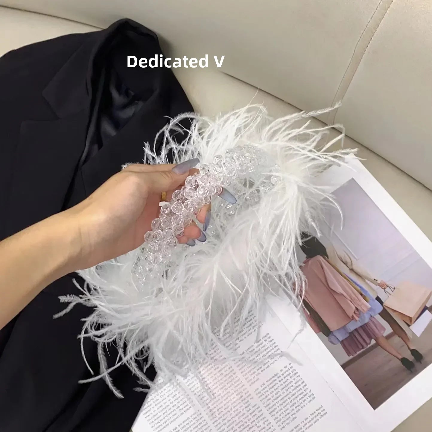Elegant Sweetcute Bird Feather Beaded Mini Handbag