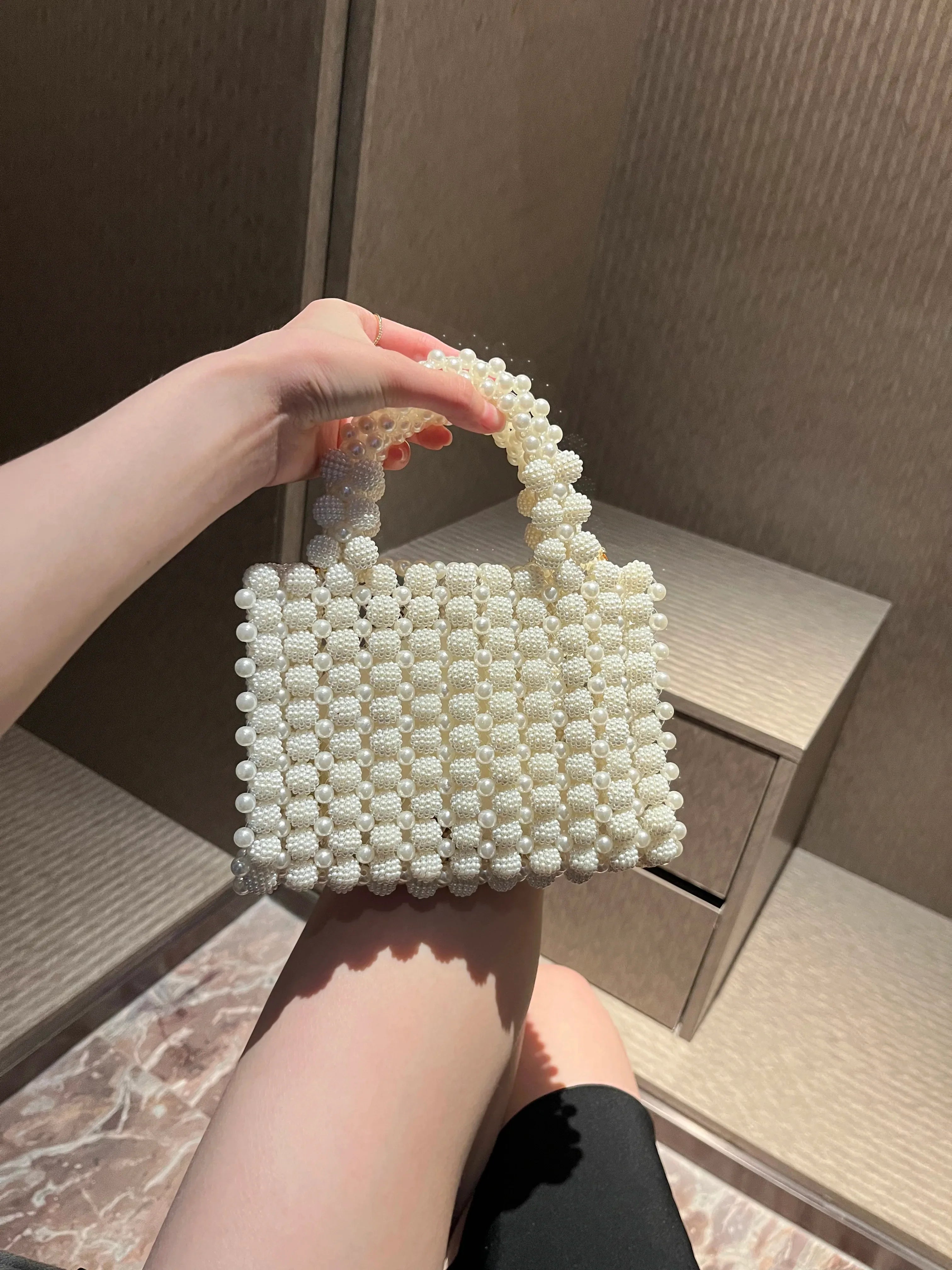 Luxury Pearl Chain Noble Crystal Beaded Evening Purse