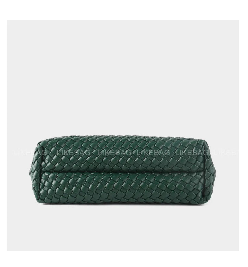ZR DIARY Fashion Woven Bag Women PU Leather Single Shoulder Bag Retro Golden Bead Decor Hand Carry Women's Bag BZ2469
