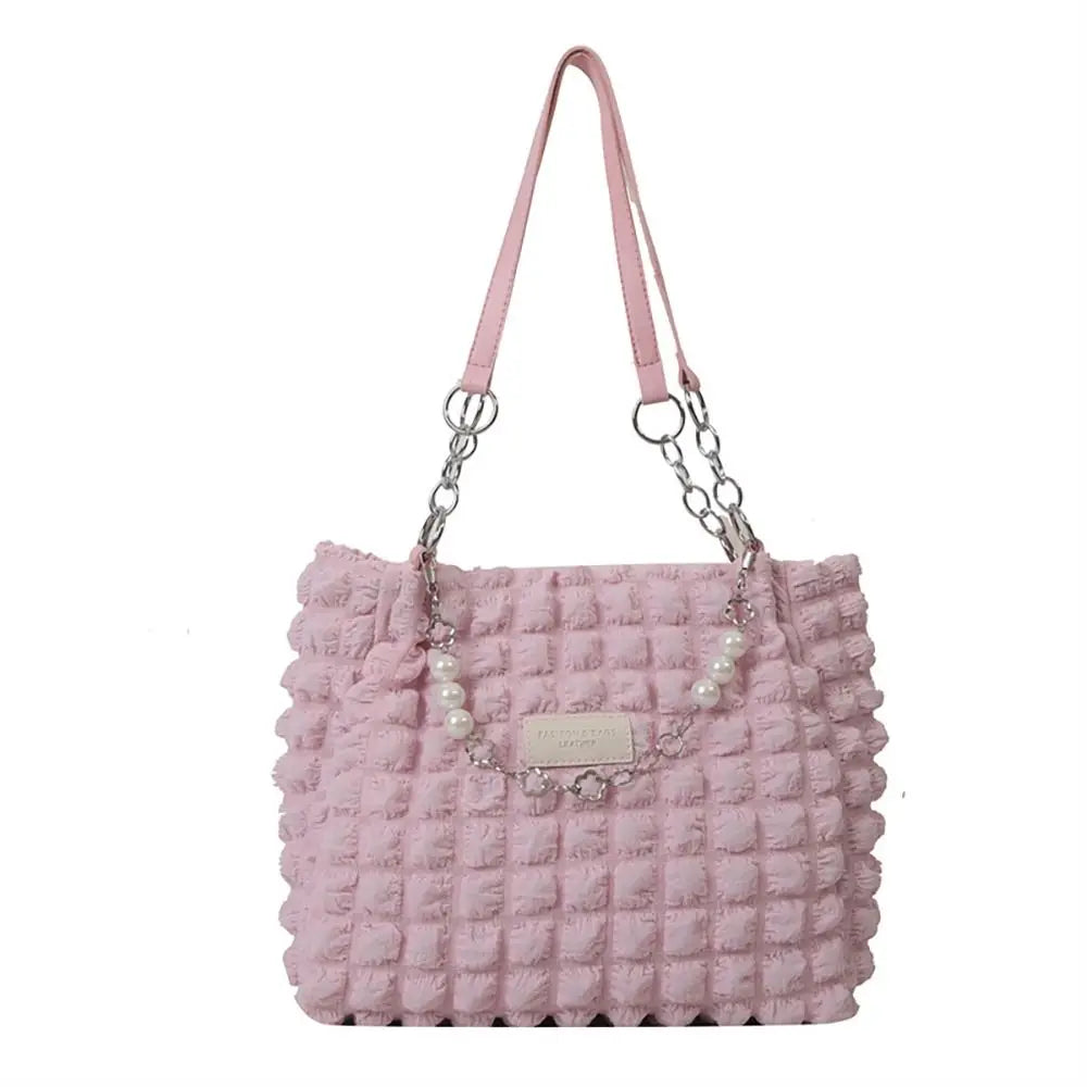 Elegant Fashionable Plaid Design Beaded Handbag
