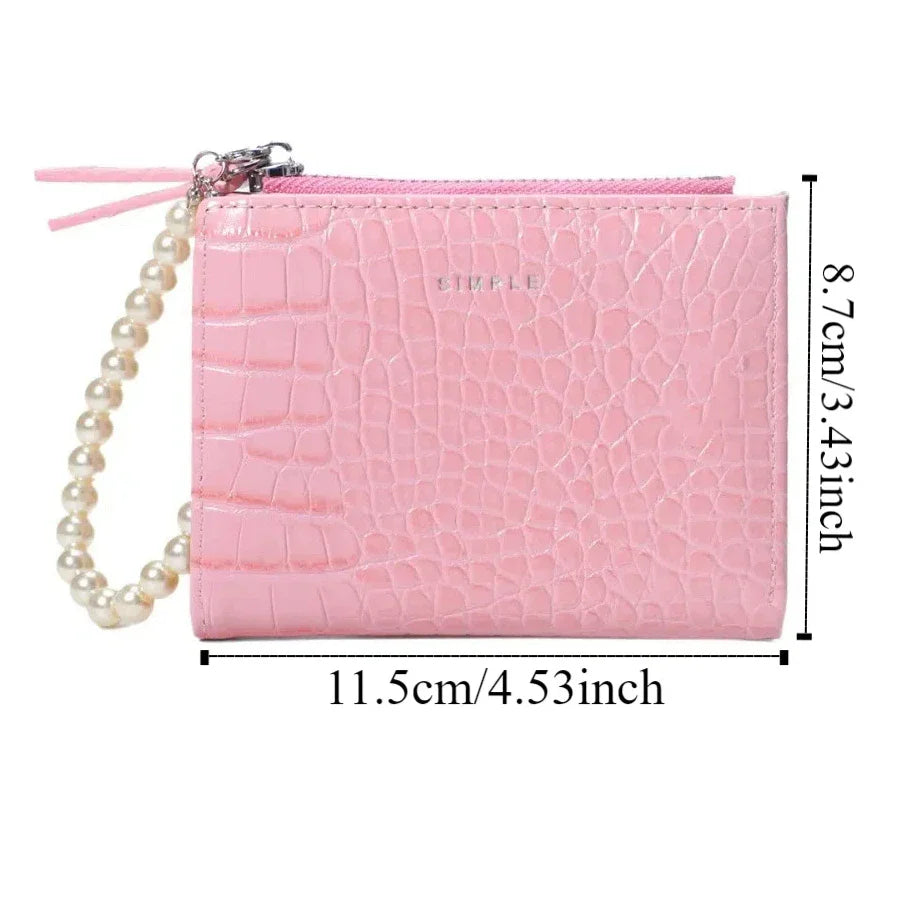 Elegant Imitation Pearl Chain Alligator Print Beaded Purse