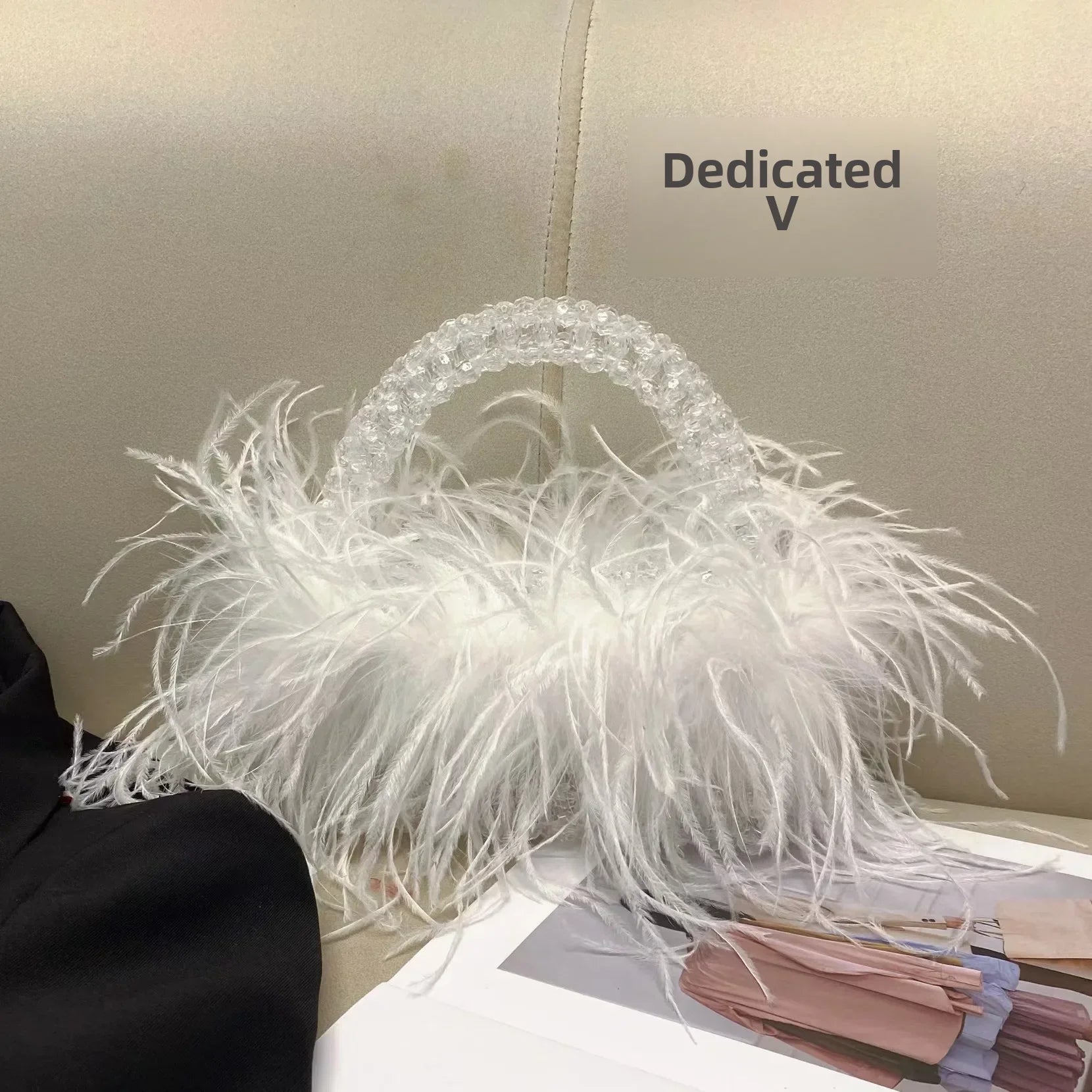 Elegant Sweetcute Bird Feather Beaded Mini Handbag