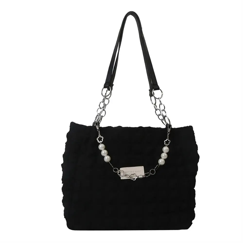Elegant Fashionable Plaid Design Beaded Handbag