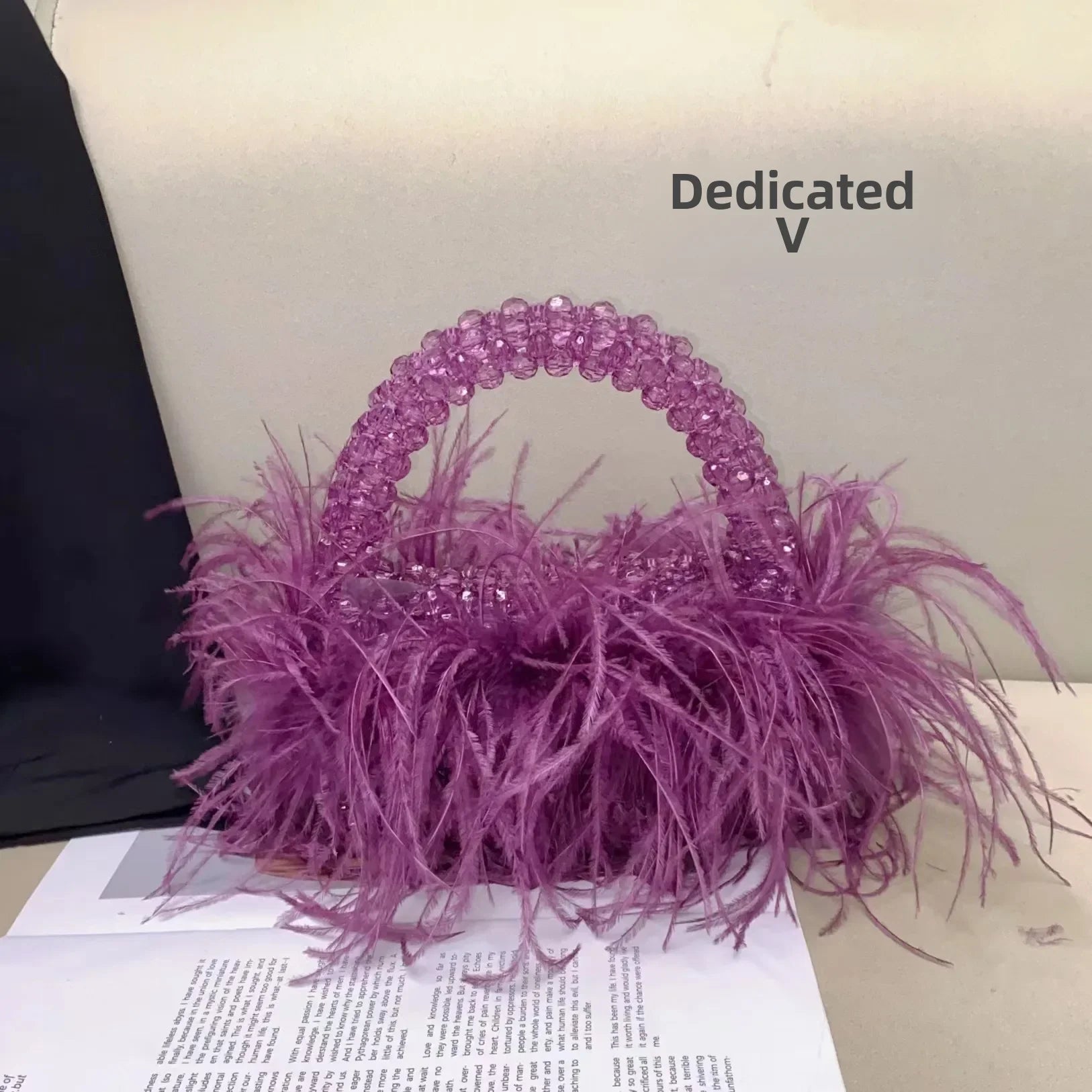 Elegant Sweetcute Bird Feather Beaded Mini Handbag
