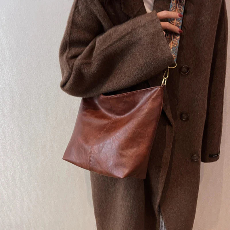Leather Bucket Beaded Crossbody Bag For Women