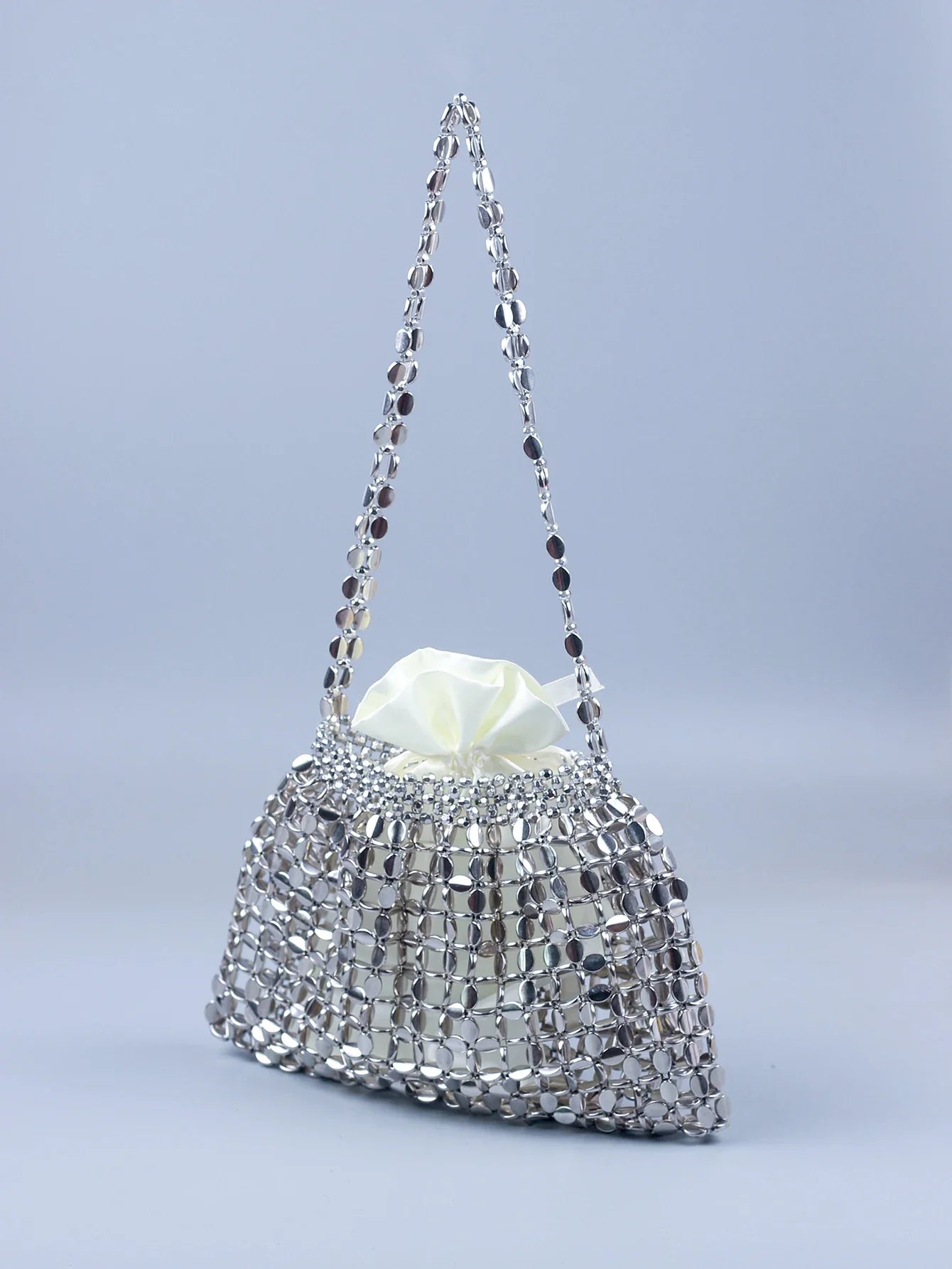 Elegant Handmade Silver And Gold Beaded Dumpling Handbag