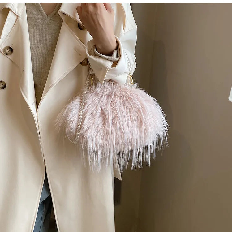 Elegant Plush Beaded bag Side Clutch