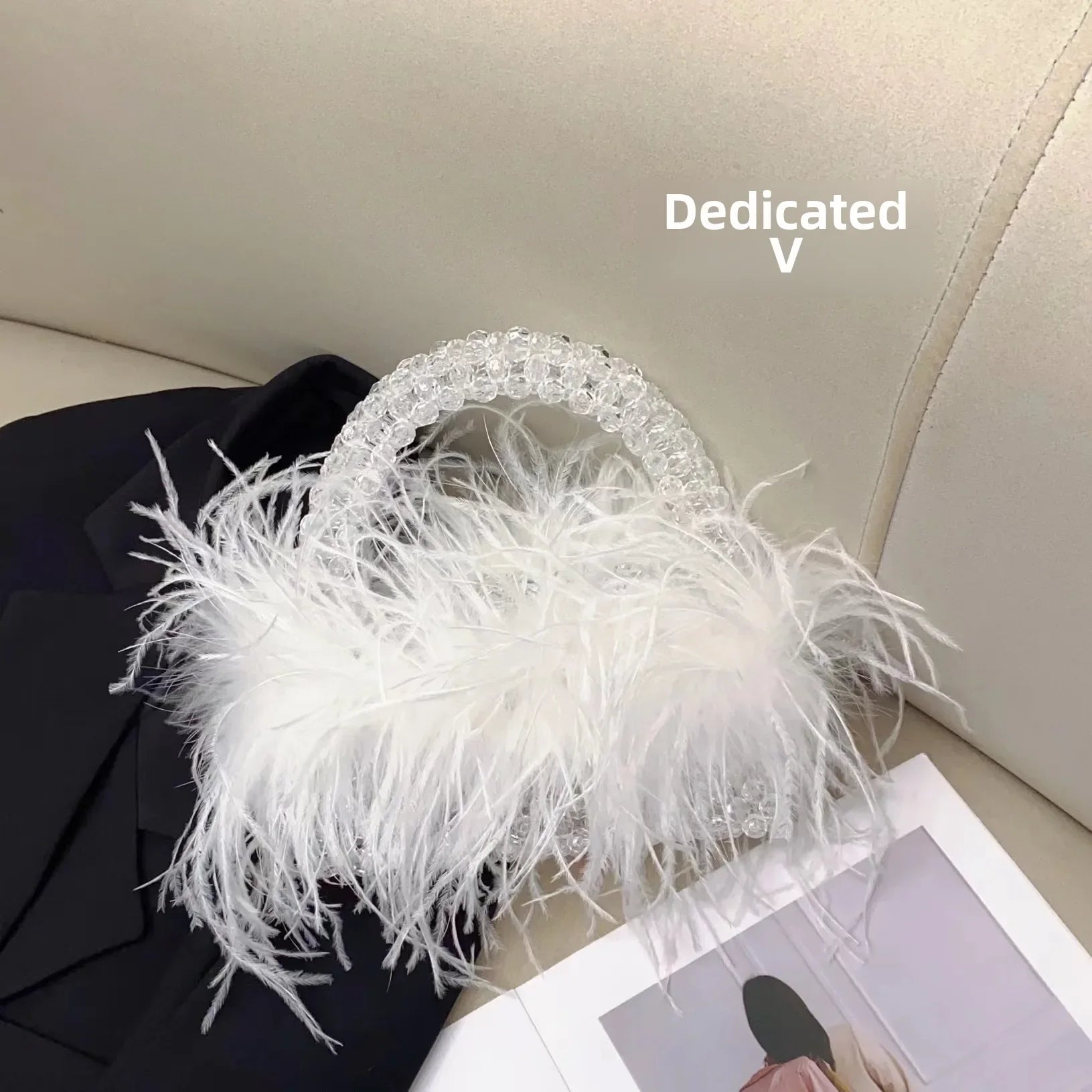 Elegant Sweetcute Bird Feather Beaded Mini Handbag