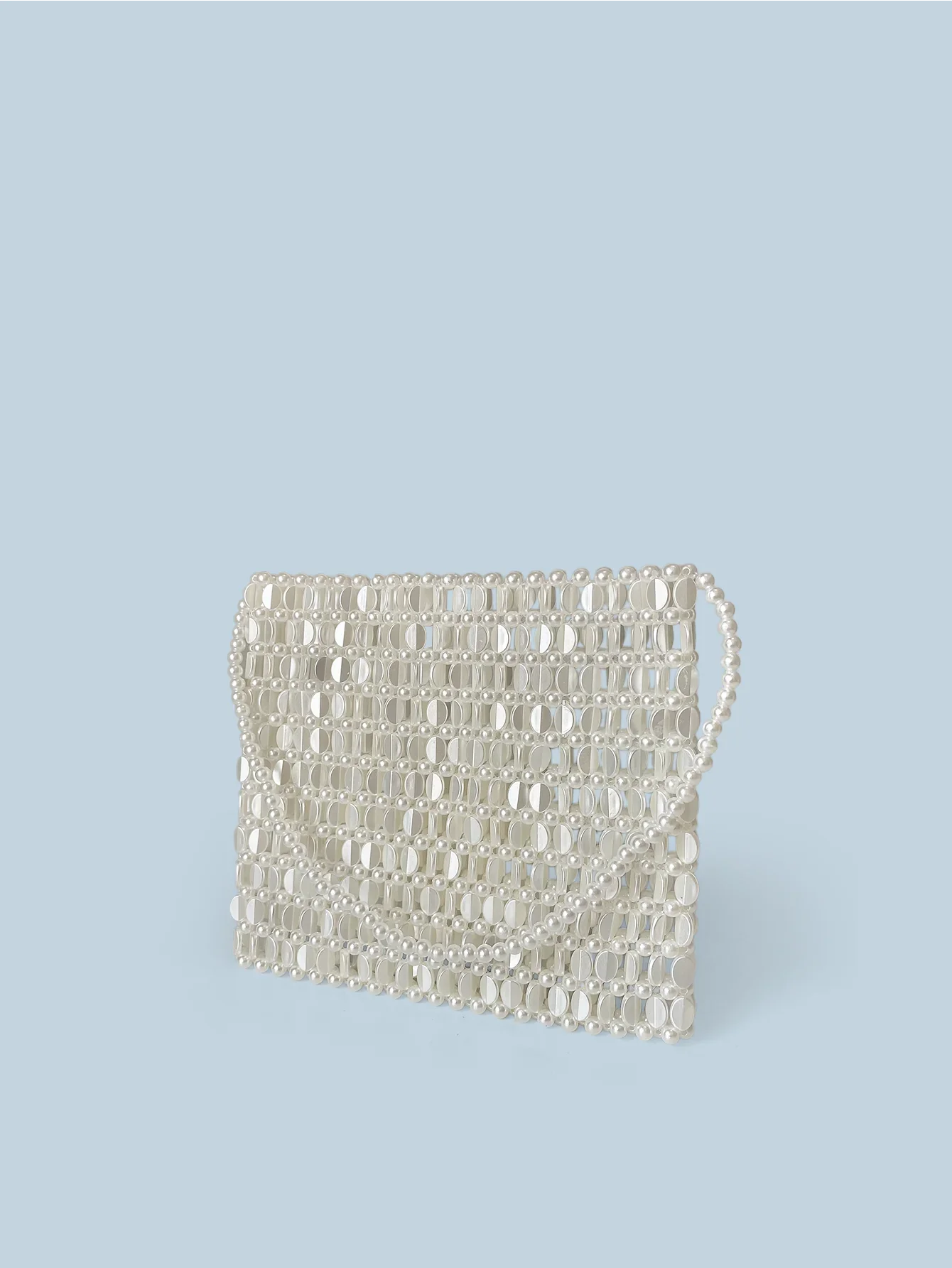 Shining Ins Metal Silver Handmade Bead Bag Bead Glitter Handmade Woven Phone Bag