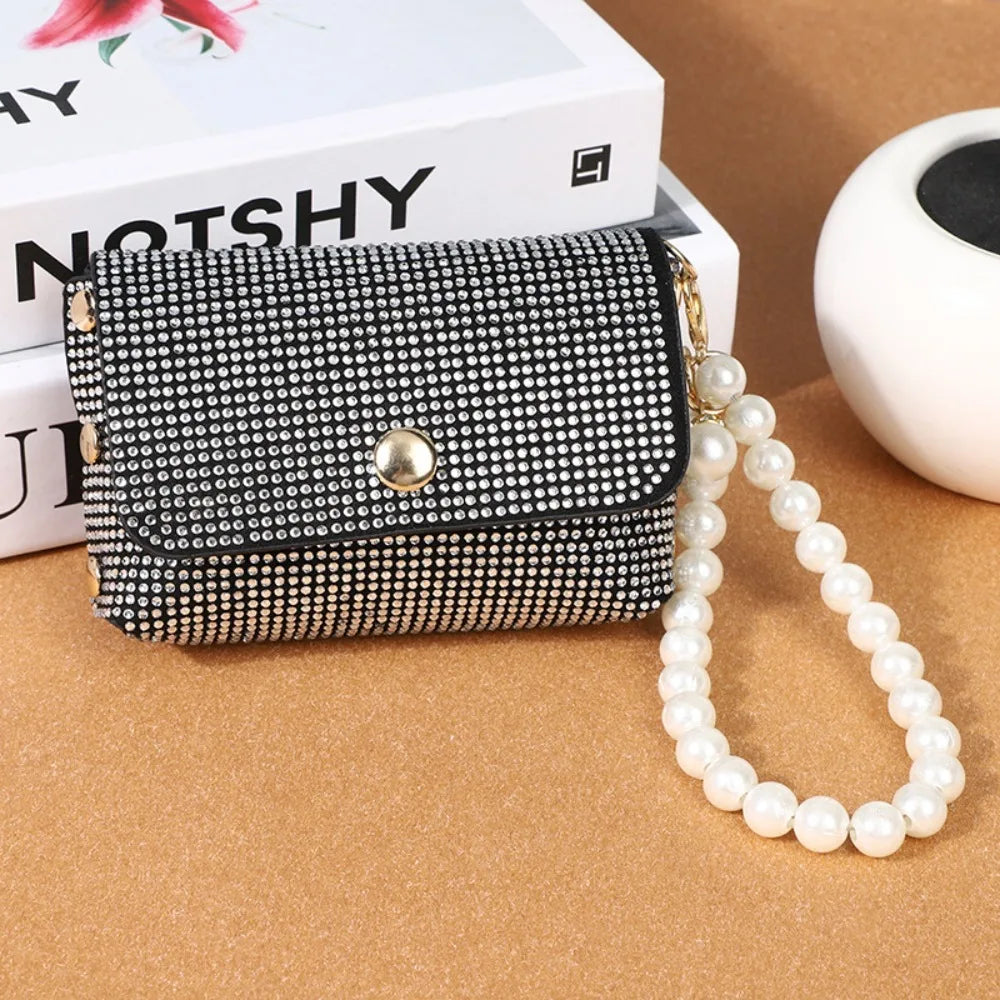 Elegant Pearl Chic Diamond Chain Makeup Beaded Purse