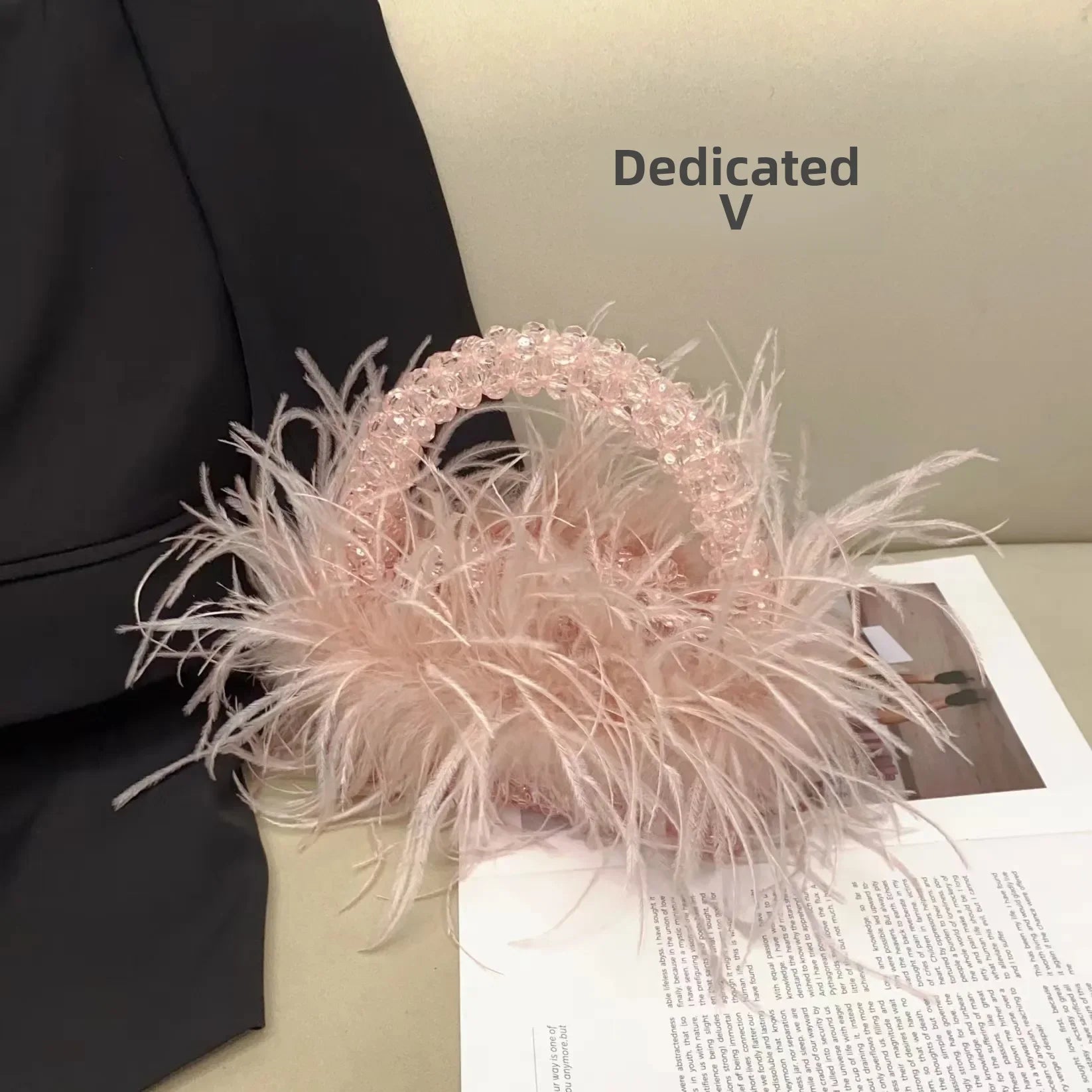 Elegant Sweetcute Bird Feather Beaded Mini Handbag