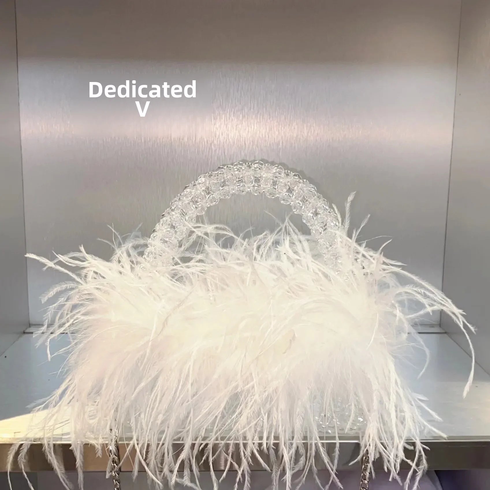 Elegant Sweetcute Bird Feather Beaded Mini Handbag