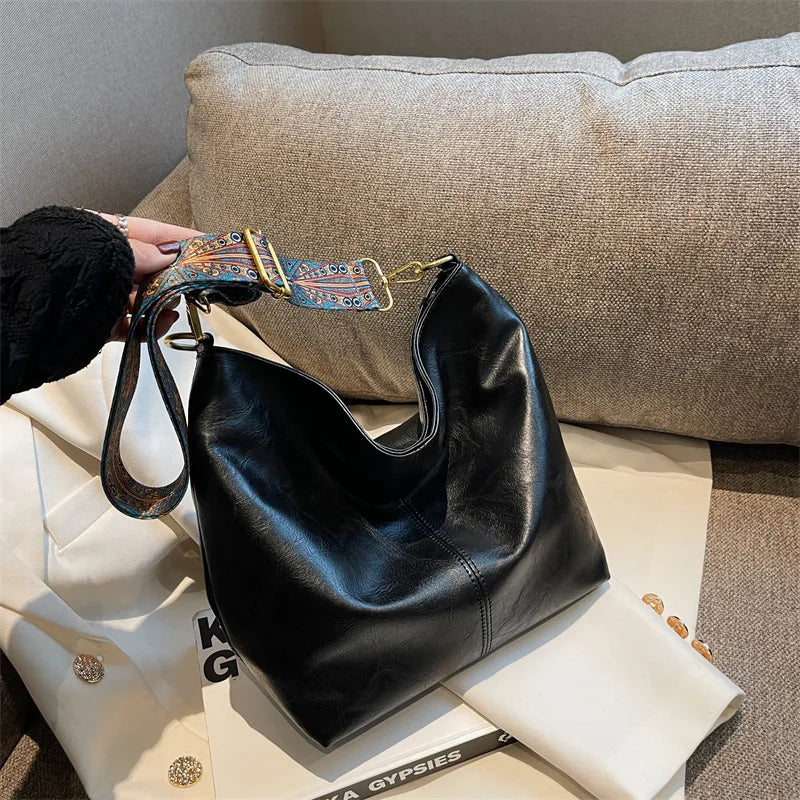 Leather Bucket Beaded Crossbody Bag For Women
