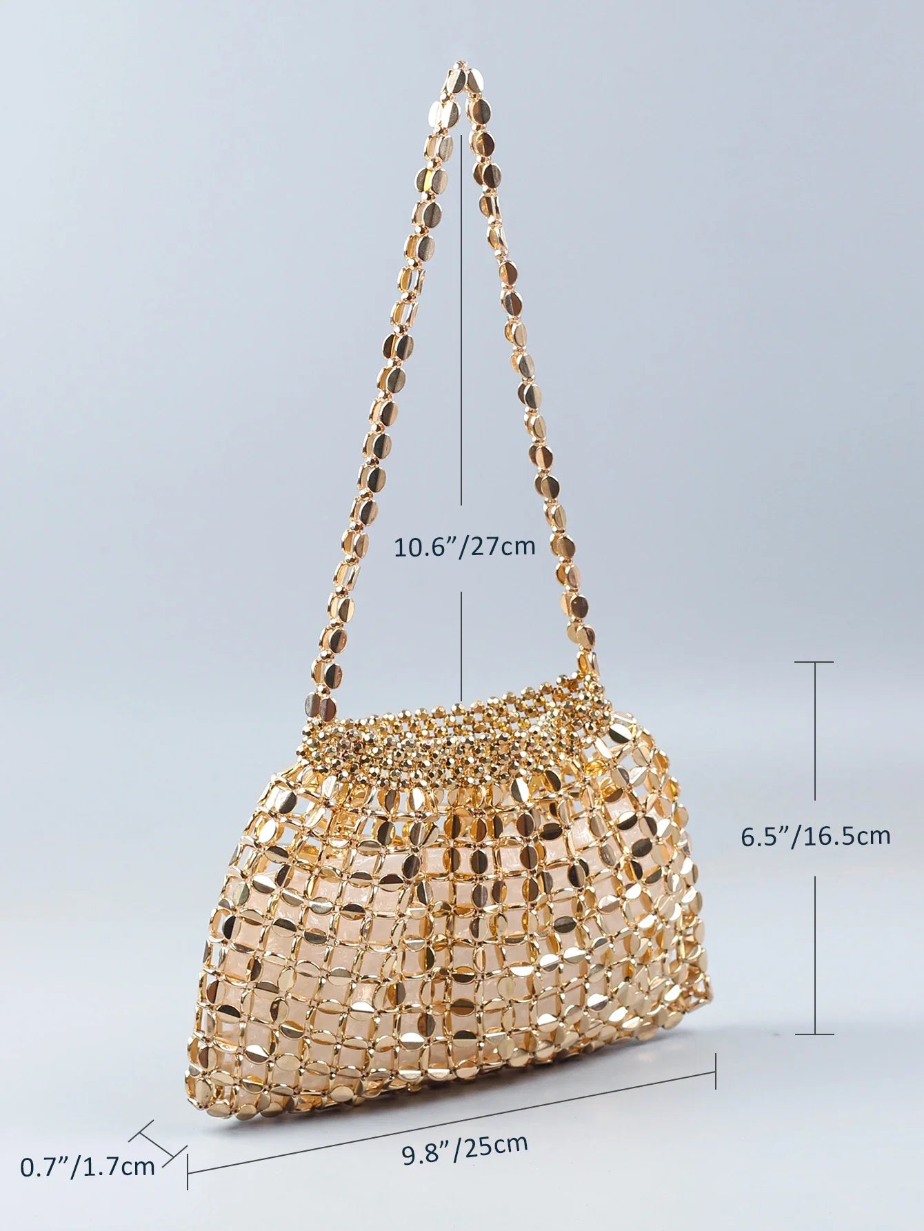 Elegant Handmade Silver And Gold Beaded Dumpling Handbag