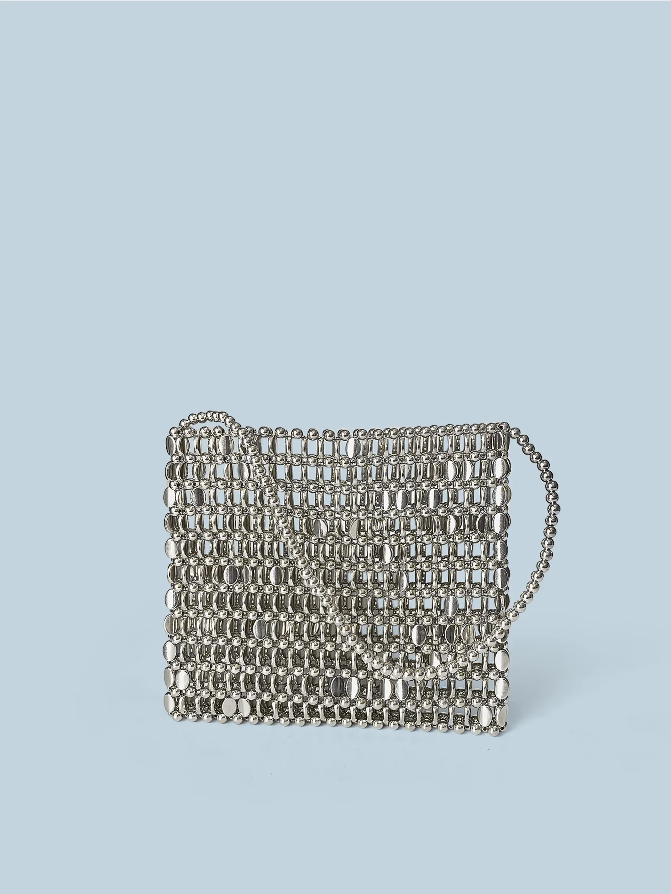 Shining Ins Metal Silver Handmade Bead Bag Bead Glitter Handmade Woven Phone Bag