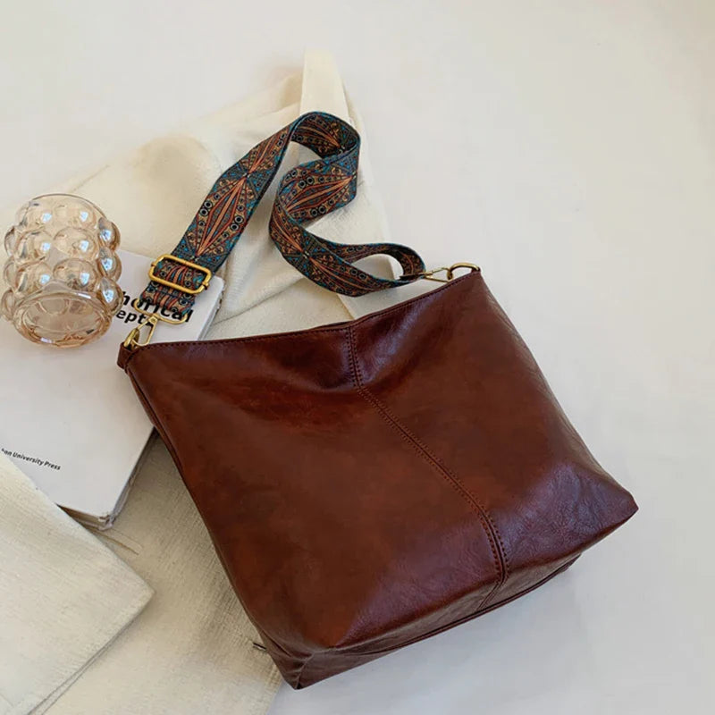 Leather Bucket Beaded Crossbody Bag For Women