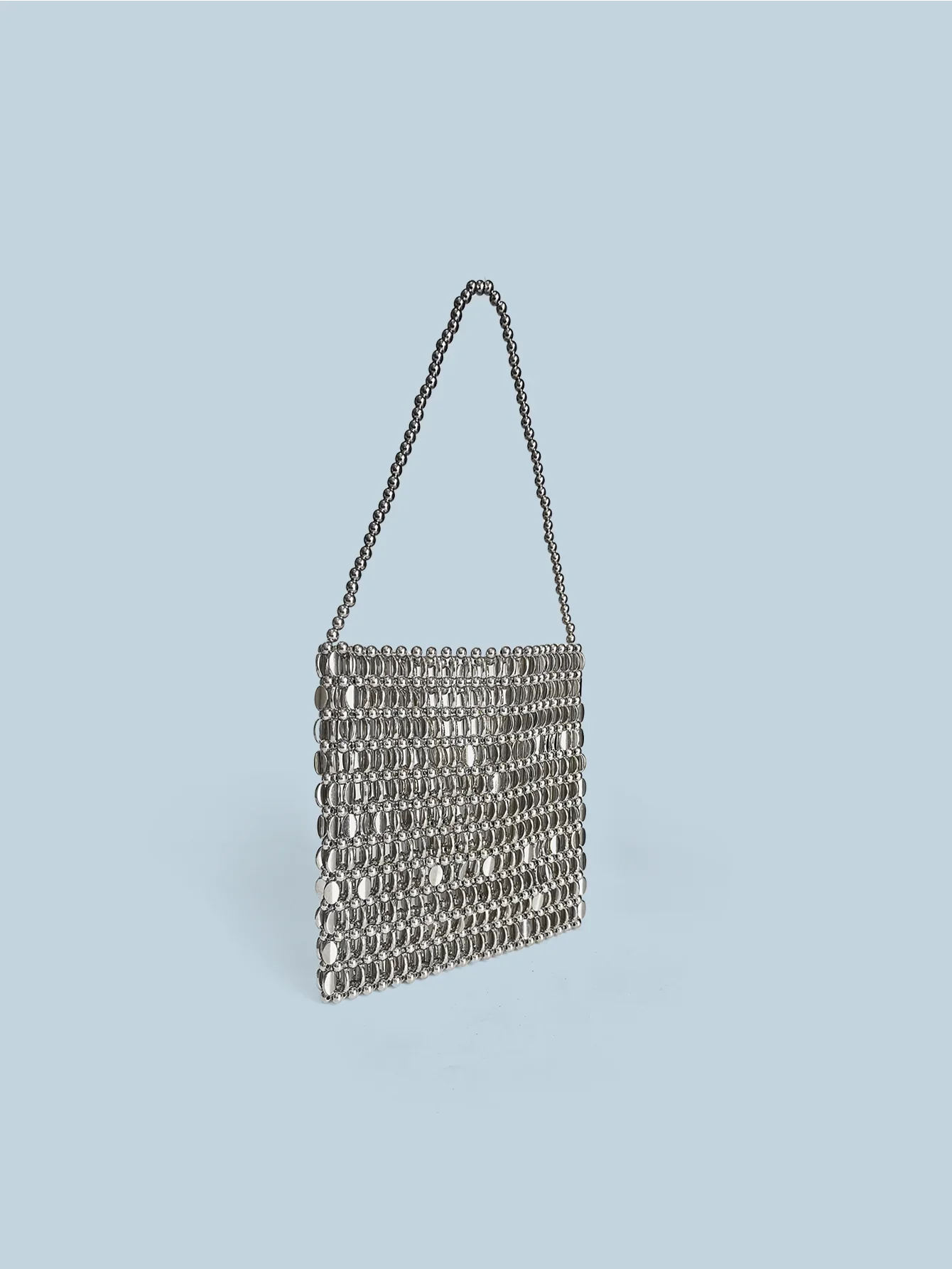 Shining Ins Metal Silver Handmade Bead Bag Bead Glitter Handmade Woven Phone Bag