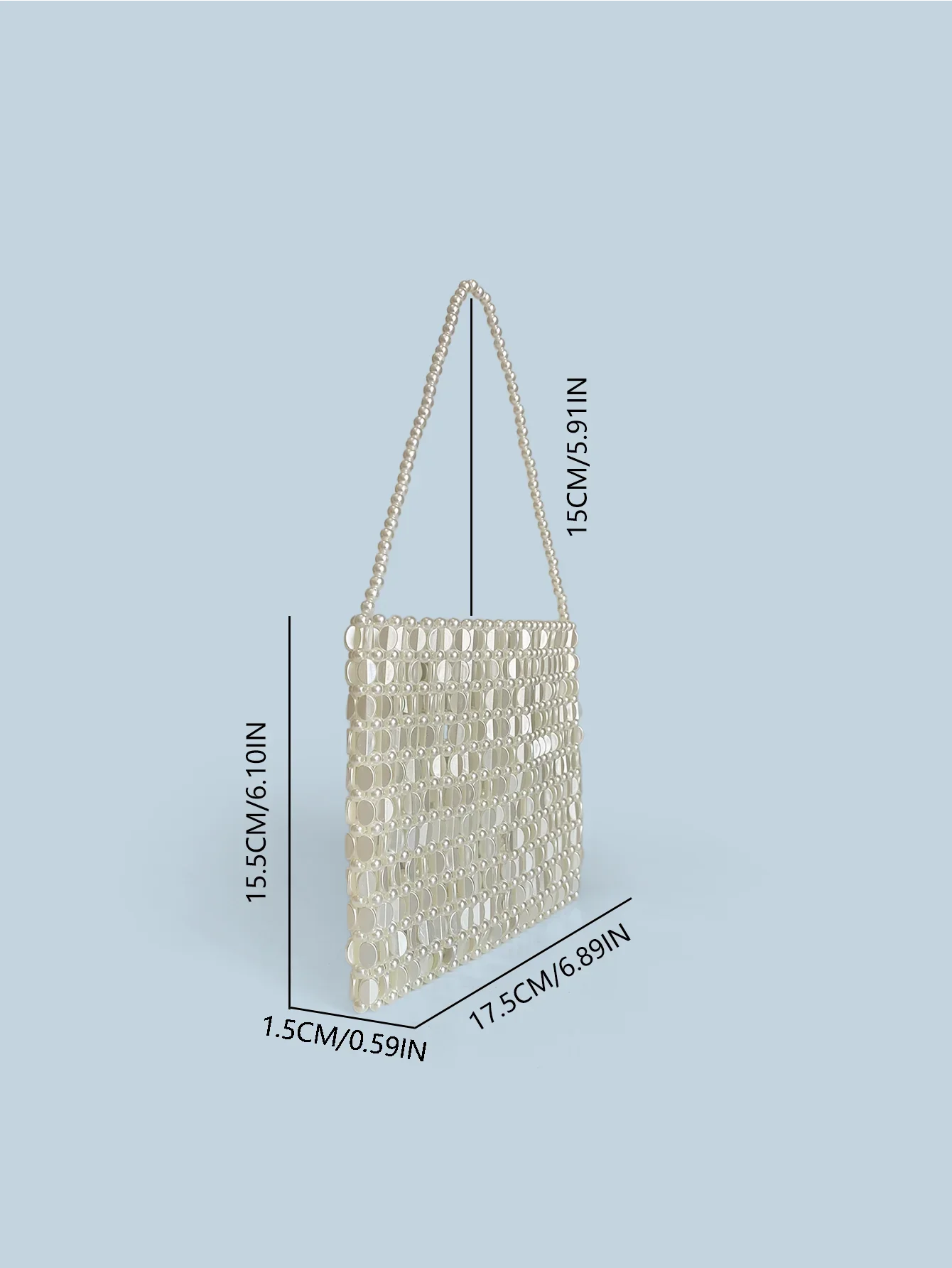 Shining Ins Metal Silver Handmade Bead Bag Bead Glitter Handmade Woven Phone Bag