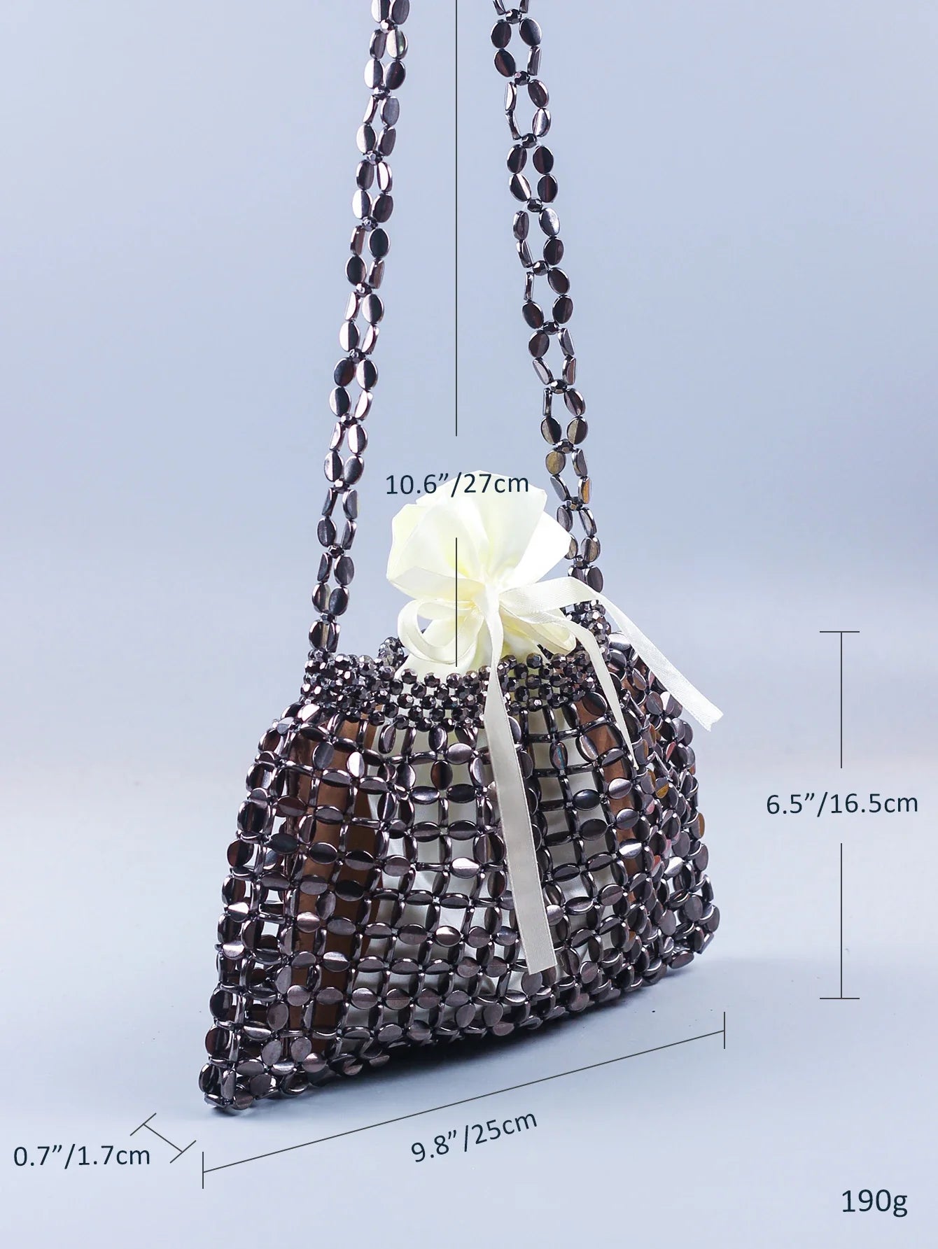 Elegant Handmade Silver And Gold Beaded Dumpling Handbag