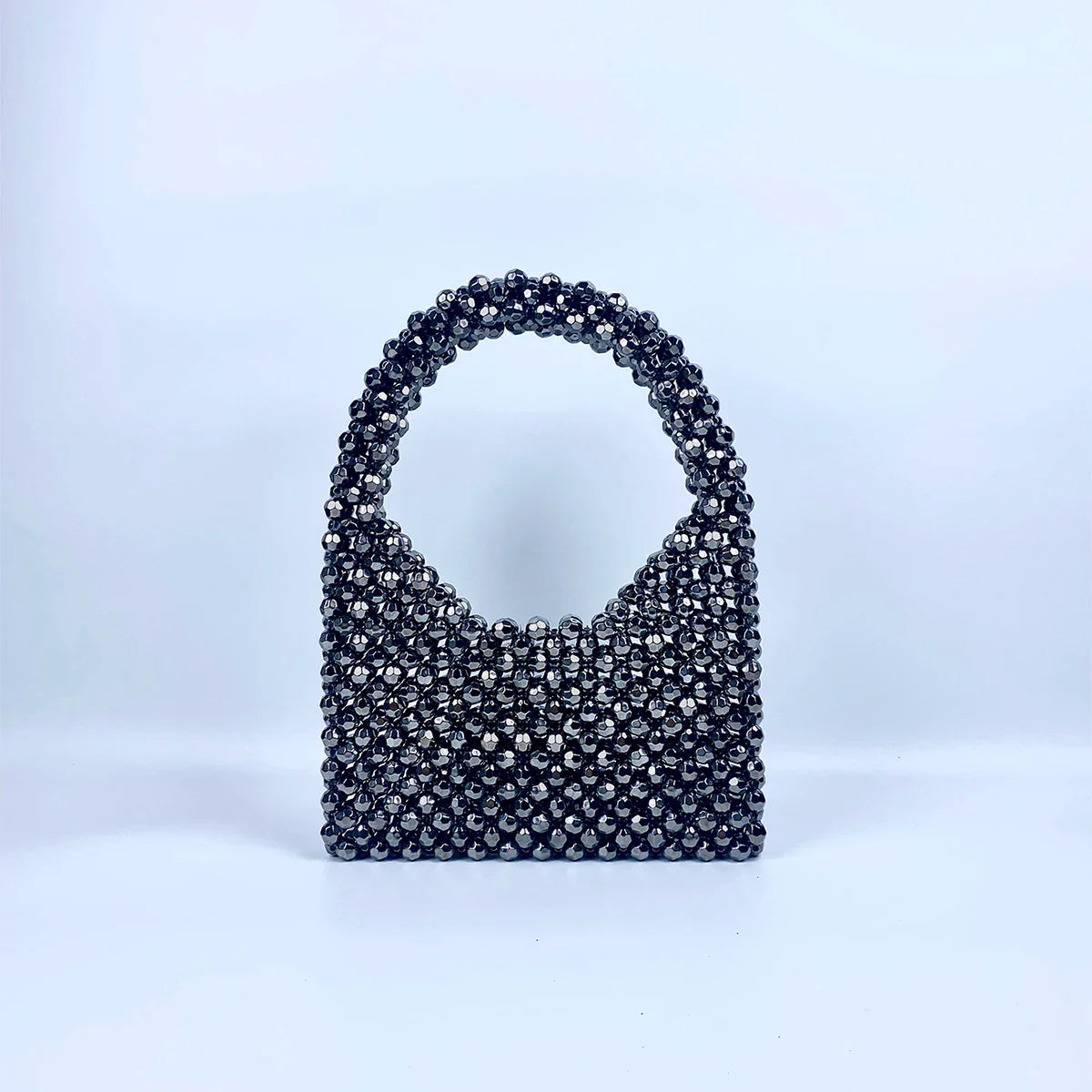 Trendy Stylish Dark Gray Beaded Bucket Purse