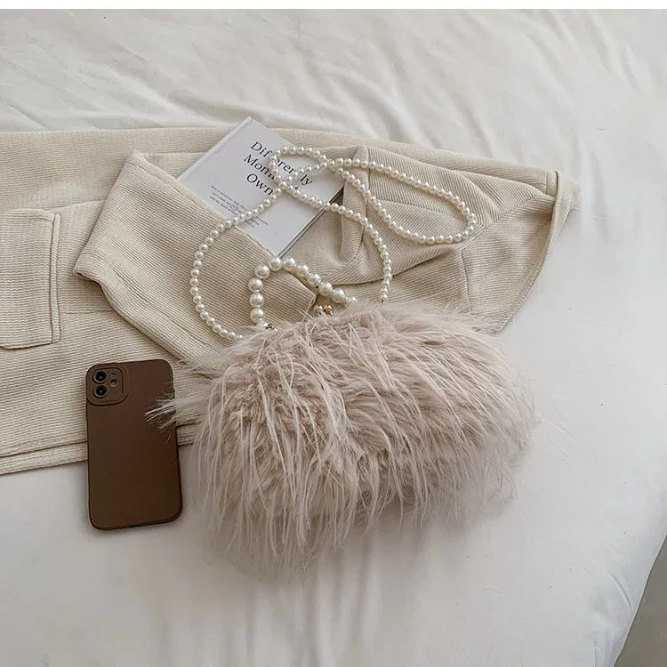 Elegant Plush Beaded bag Side Clutch