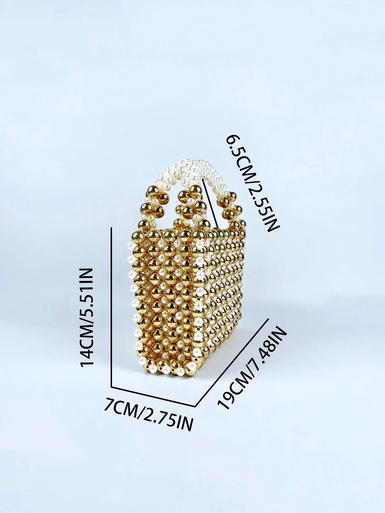 Advanced mobile phone bag with gold round beads, acrylic handheld beaded handmade women's bag, fashionable casual dinner bag