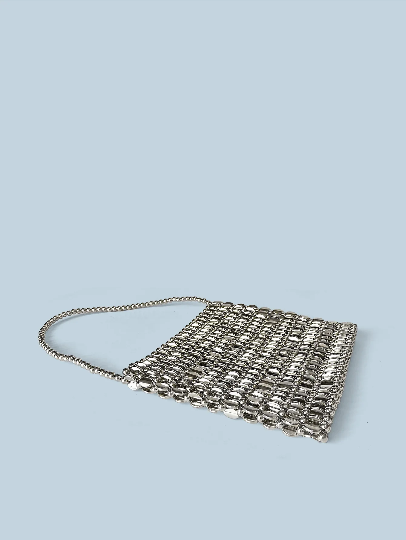 Shining Ins Metal Silver Handmade Bead Bag Bead Glitter Handmade Woven Phone Bag