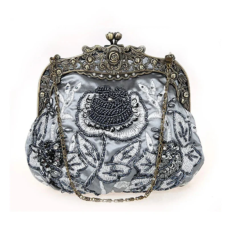 Vintage Beaded Embroidered Evening Handbag