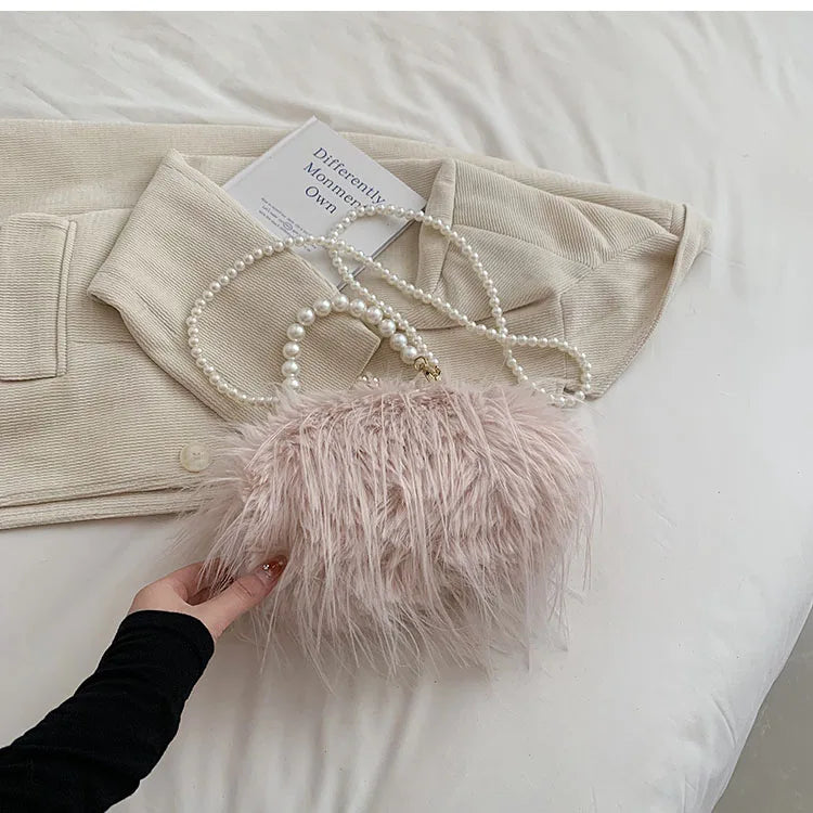 Elegant Plush Beaded bag Side Clutch