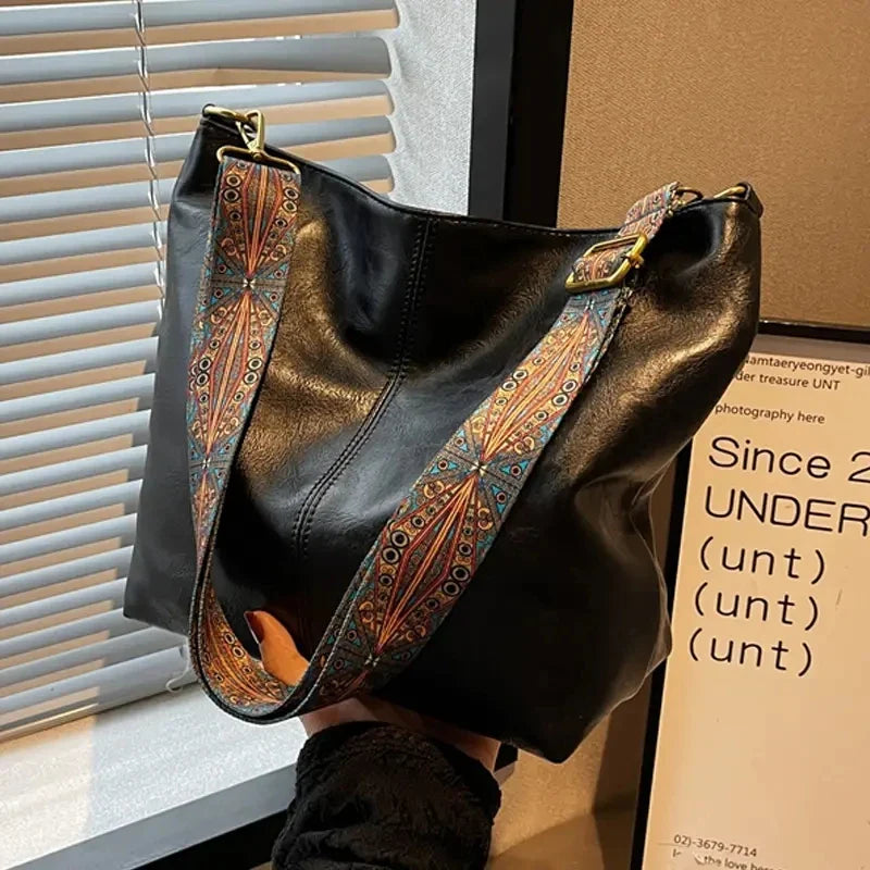 Leather Bucket Beaded Crossbody Bag For Women