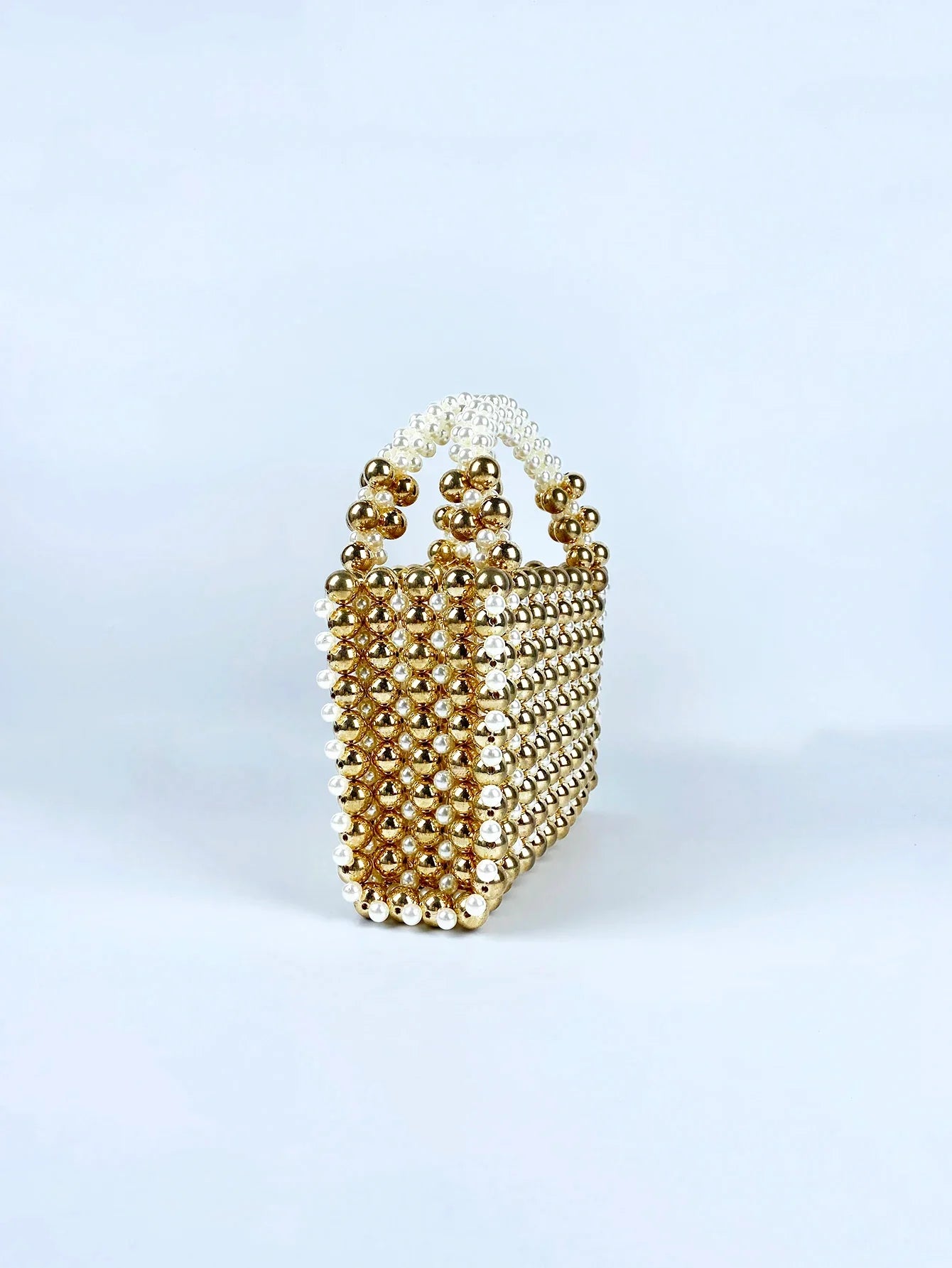 Advanced mobile phone bag with gold round beads, acrylic handheld beaded handmade women's bag, fashionable casual dinner bag