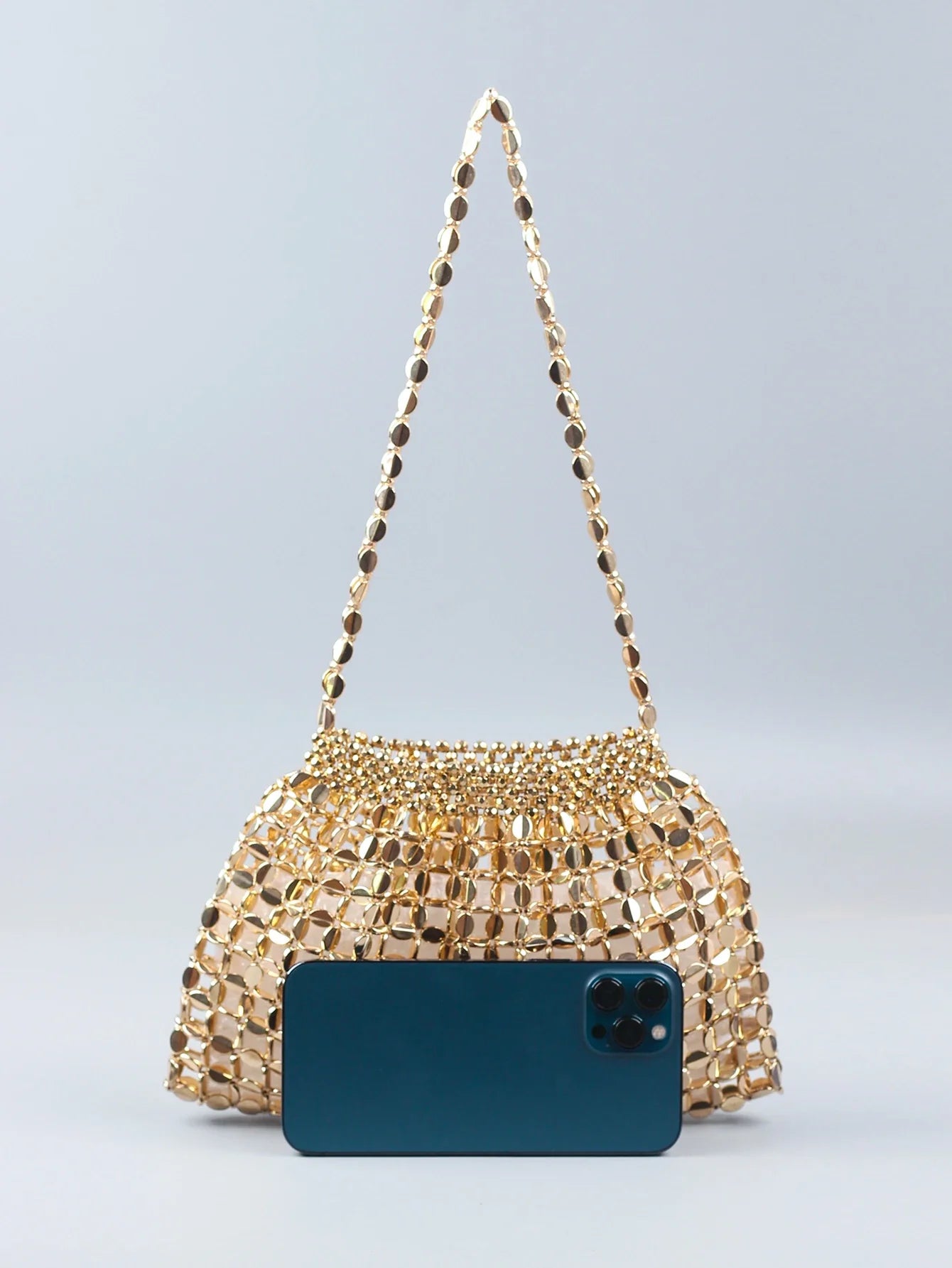 Elegant Handmade Silver And Gold Beaded Dumpling Handbag